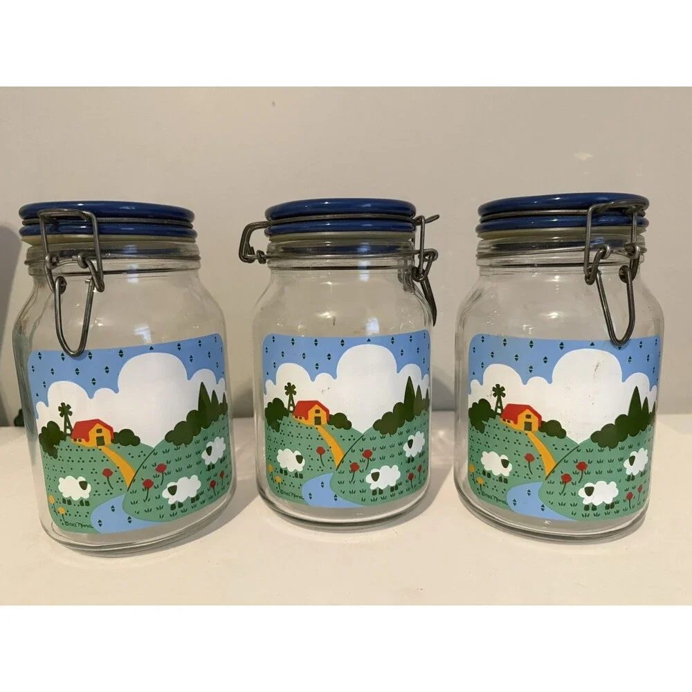 VTG Cottagecore 1982 Nina Farm Country Canisters Set Of 3. Adorable!